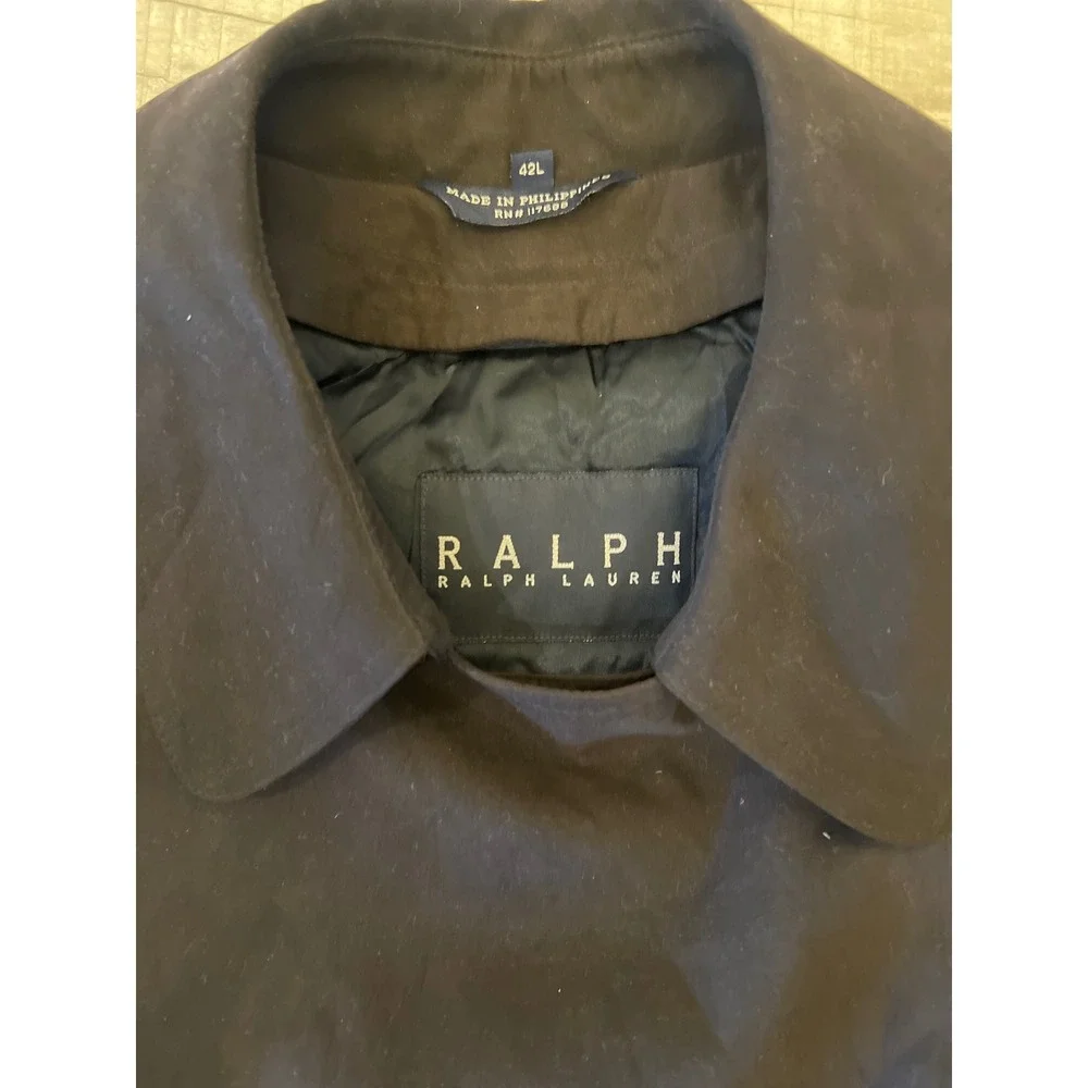 Ralph Ralph Lauren Mens Black Double Breasted Belted Trench Coat 42L Long Jacket
